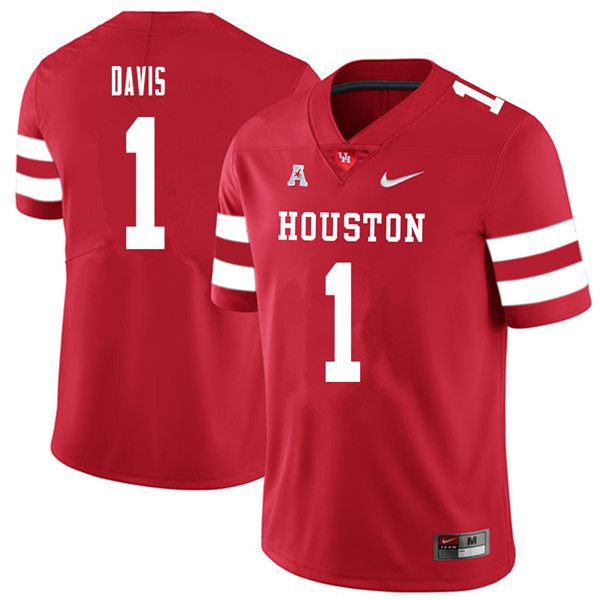 2018 Men #1 Garrett Davis Houston Cougars College Football Jerseys Sale-Red